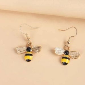 FUN Bumble Bee Earrings Gold yellow black enamel on Stainless Steel Earwires NEW